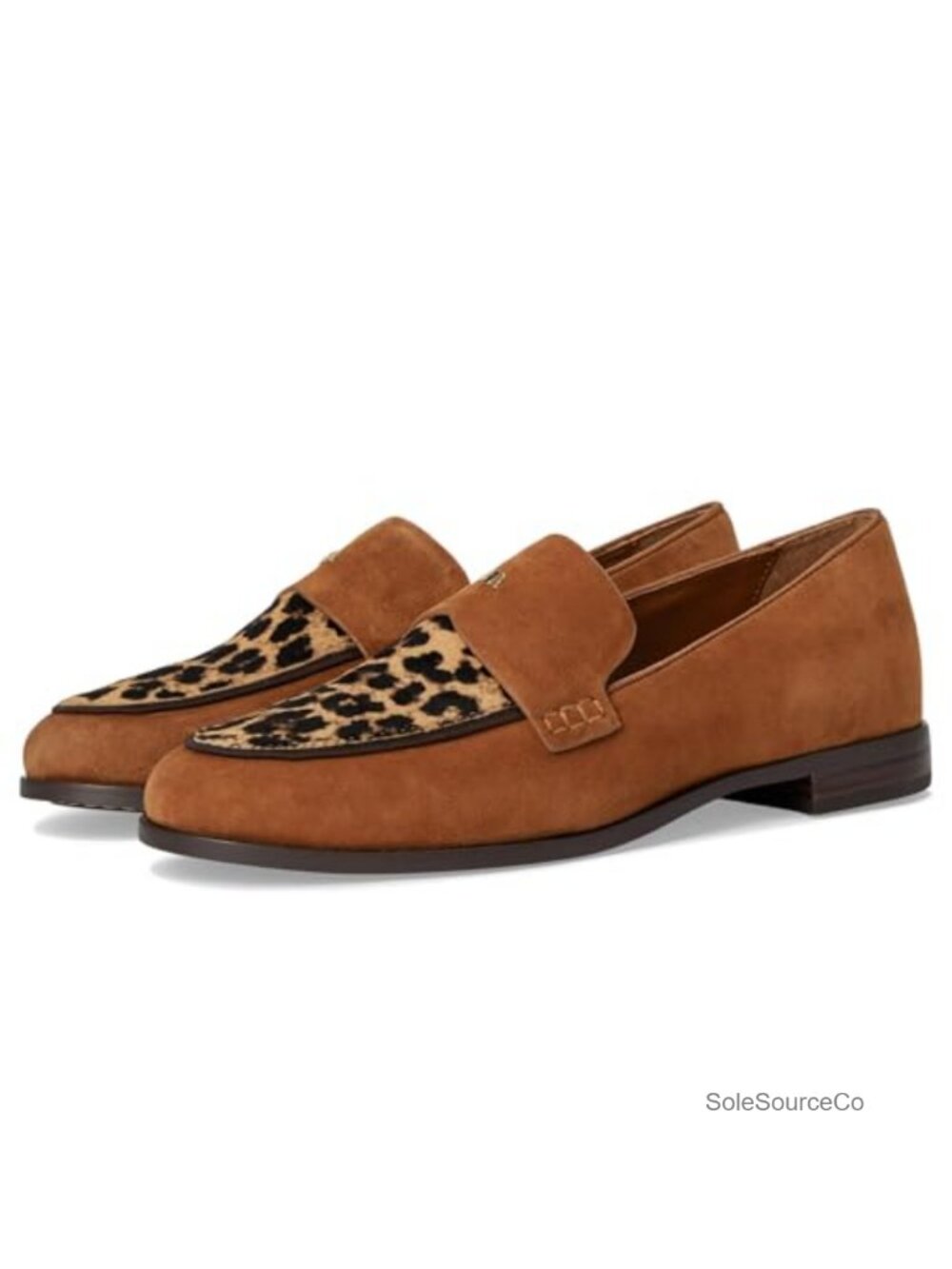 Leather & Leopard Print Calf Hair Slip-On Loafers Flat Daily Wear